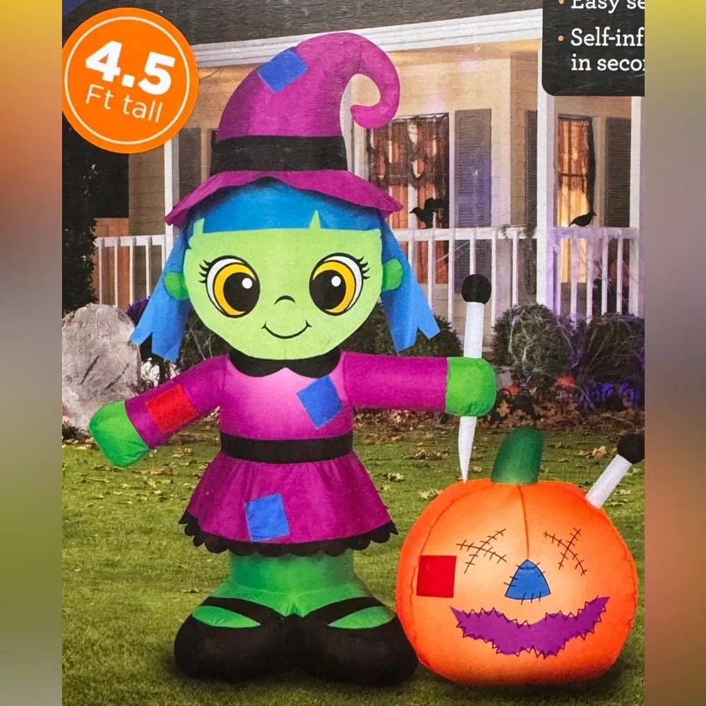 Witch First Hex 4.5 Airblown Inflatable Light Up Outdoor Halloween Holiday Decor